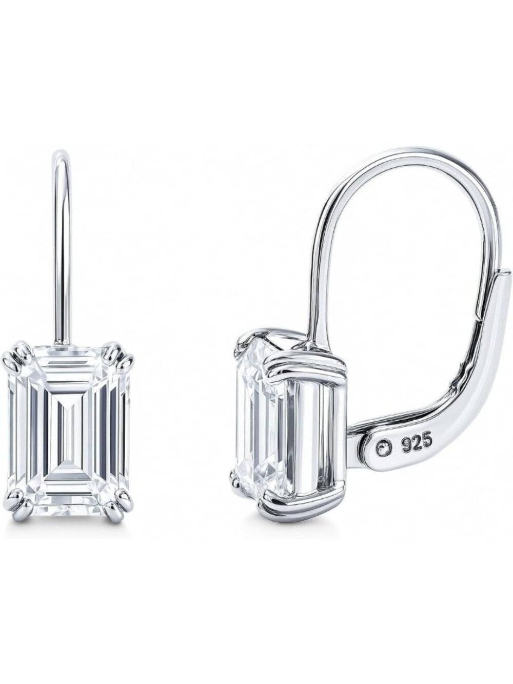 Elegant Sterling Silver CZ Solitaire Leverback Earrings, Simulated Diamond